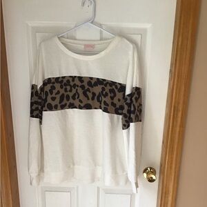 Pink Lily Women’s Cream Sweater with Leopard Print